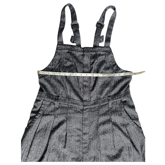 Free People Silver Metallic Herringbone Hippie Overall Relaxed Jumpsuit Boho (M) - Picture 4 of 14